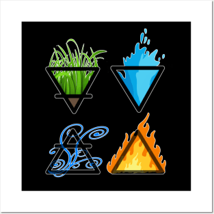 Symbols of the 4 Elements of Nature - Earth, Air, Water and Fire Posters and Art